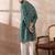 Men green silk blend printed mandarin collar straight kurta