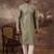 Men green silk blend solid embroidered straight kurta