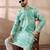 Men green silk blend printed mandarin collar straight kurta