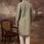 Men green silk blend solid embroidered straight kurta