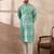 Men green silk blend printed mandarin collar straight kurta