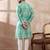 Men green silk blend printed mandarin collar straight kurta