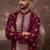Men maroon silk blend solid embroidered straight kurta