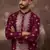 Men maroon silk blend solid embroidered straight kurta