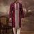 Men maroon silk blend solid embroidered straight kurta