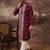 Men maroon silk blend solid embroidered straight kurta