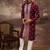 Men maroon silk blend solid embroidered straight kurta