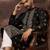 Men black silk blend solid embroidered straight kurta