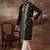 Men black silk blend solid embroidered straight kurta