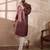 Men maroon silk blend printed mandarin collar straight kurta