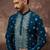 Men blue silk blend solid embroidered straight kurta