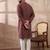 Men maroon silk blend printed mandarin collar straight kurta