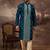 Men blue silk blend solid embroidered straight kurta
