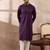 Men purple silk blend embroidered mandarin collar straight kurta
