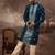 Men blue silk blend solid embroidered straight kurta
