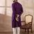 Men purple silk blend embroidered mandarin collar straight kurta