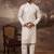 Men white silk blend solid embroidered straight kurta