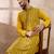 Men yellow silk blend embroidered mandarin collar straight kurta