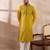 Men yellow silk blend embroidered mandarin collar straight kurta