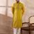 Men yellow silk blend embroidered mandarin collar straight kurta