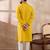 Men yellow silk blend embroidered mandarin collar straight kurta
