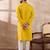 Men yellow silk blend embroidered mandarin collar straight kurta
