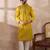 Men yellow silk blend embroidered mandarin collar straight kurta