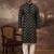 Men black silk blend solid embroidered straight kurta