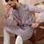 Men lavender silk blend embroidered mandarin collar straight kurta