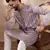 Men lavender silk blend embroidered mandarin collar straight kurta