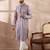 Men lavender silk blend embroidered mandarin collar straight kurta