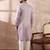 Men lavender silk blend embroidered mandarin collar straight kurta
