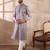 Men lavender silk blend embroidered mandarin collar straight kurta