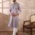 Men lavender silk blend embroidered mandarin collar straight kurta