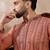 Men orange silk blend embroidered mandarin collar straight kurta