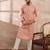Men peach silk blend embroidered mandarin collar straight kurta
