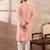 Men peach silk blend embroidered mandarin collar straight kurta
