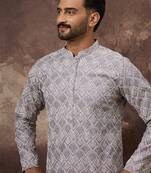 Men lavender viscose rayon solid embroidered straight kurta