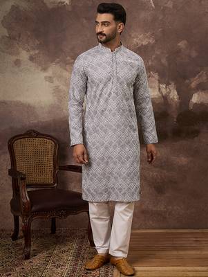 Men lavender viscose rayon solid embroidered straight kurta 2