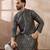 Men green silk blend printed mandarin collar straight kurta