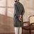 Men green silk blend printed mandarin collar straight kurta