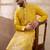 Men yellow silk blend embroidered mandarin collar straight kurta