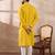 Men yellow silk blend embroidered mandarin collar straight kurta