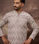 Men mauve viscose rayon solid embroidered straight kurta