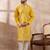 Men yellow silk blend embroidered mandarin collar straight kurta