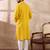 Men yellow silk blend embroidered mandarin collar straight kurta