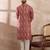 Men pink silk blend printed mandarin collar straight kurta