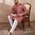 Men pink silk blend printed mandarin collar straight kurta