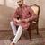 Men pink silk blend printed mandarin collar straight kurta