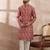 Men pink silk blend printed mandarin collar straight kurta